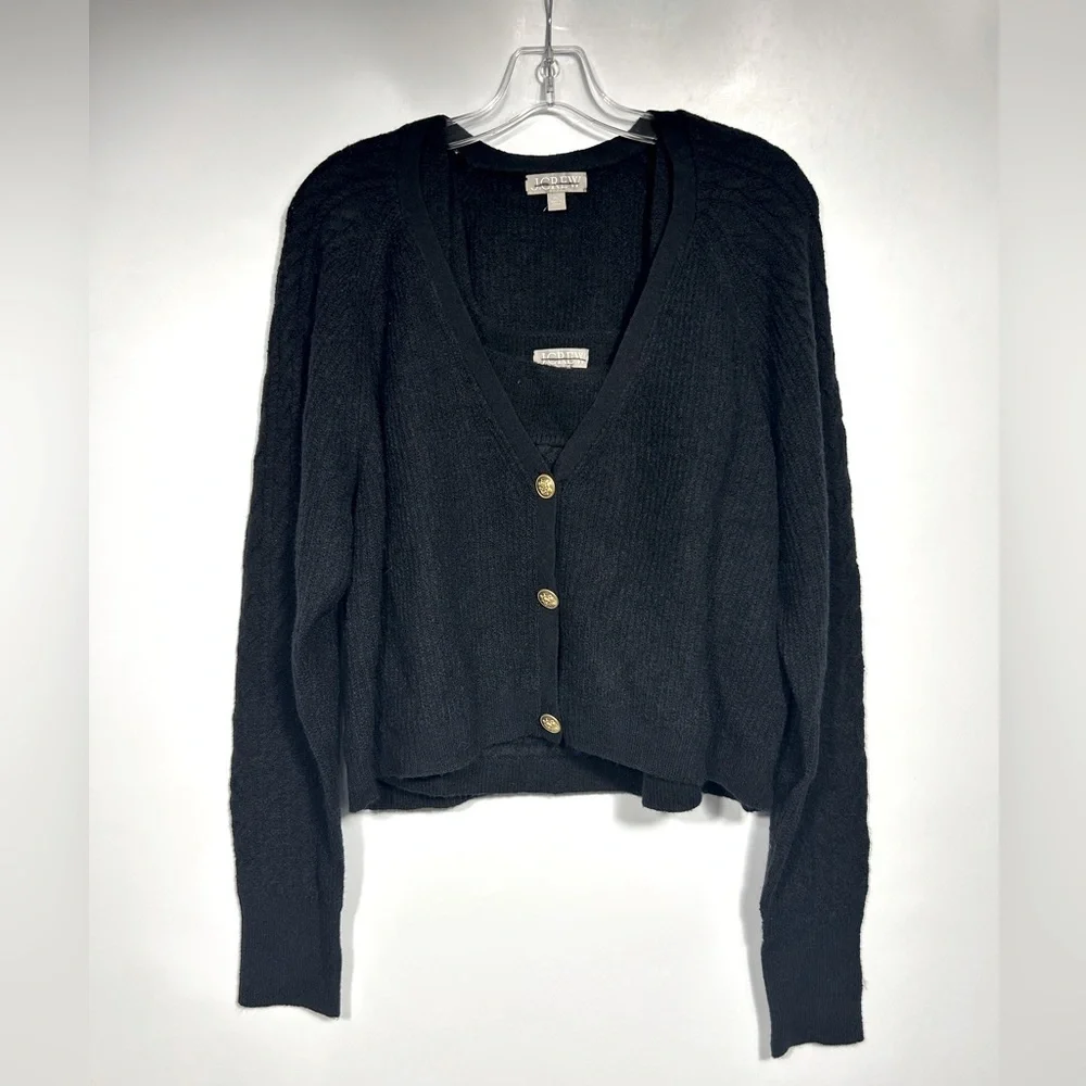 J.Crew Supersoft cropped cable-knit sweater-tank set Size XL Black